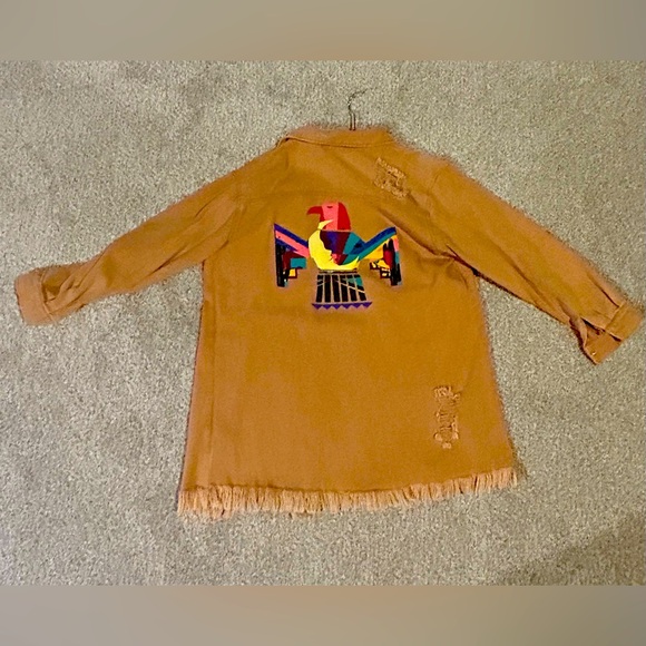 Jean jacket button down with design on back - Picture 1 of 4